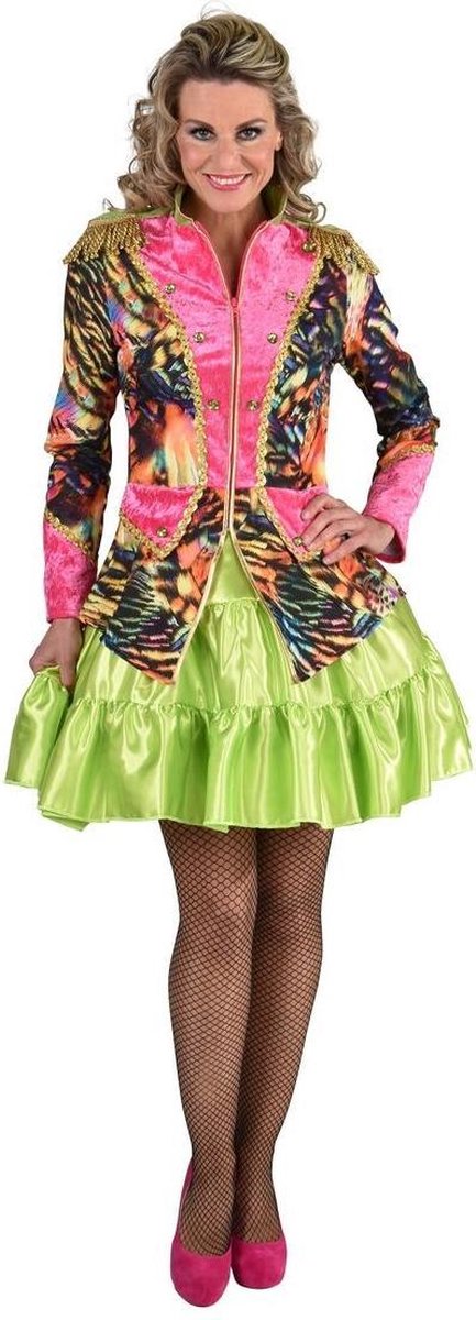 Circus Kostuum | Jas Neon Disco Tijger Vrouw | Extra Small | Carnaval kostuum | Verkleedkleding